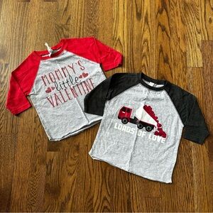 Valentine’s Day Red and Black Long Sleeve Tees set, size 2